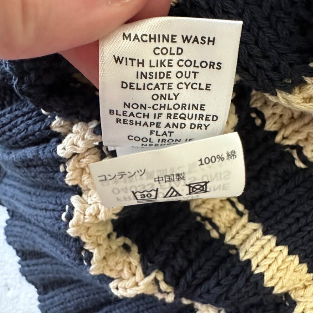 LL Bean Mens Cotton Striped Cable Knit Fisherman Sweater Quarter Zip Size Large - Picture 12 of 13